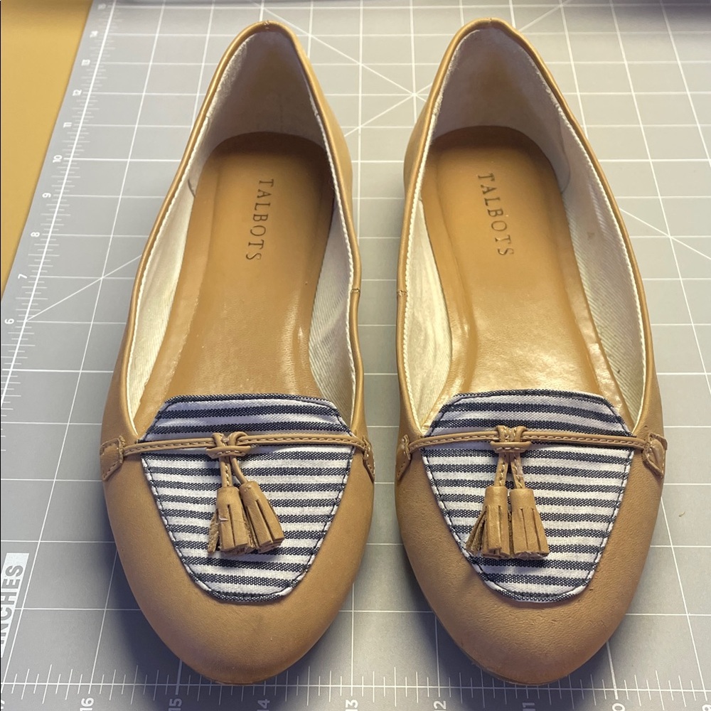 Talbots Striped Tan and Blue Loafers